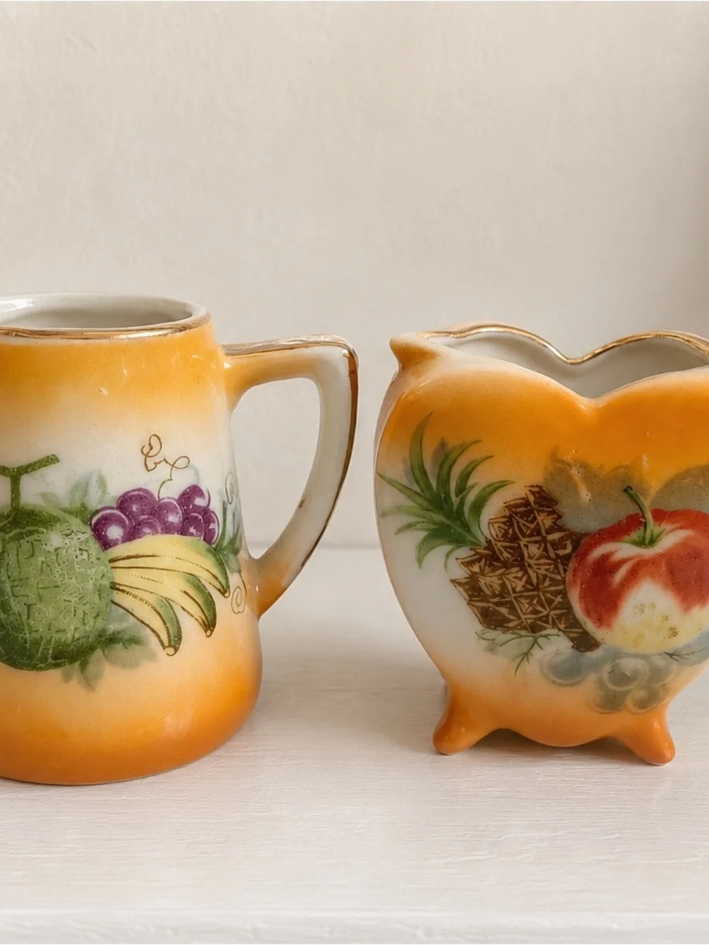 Vintage Miniature Porcelain Creamer Pitcher Set Fruit Design Japan